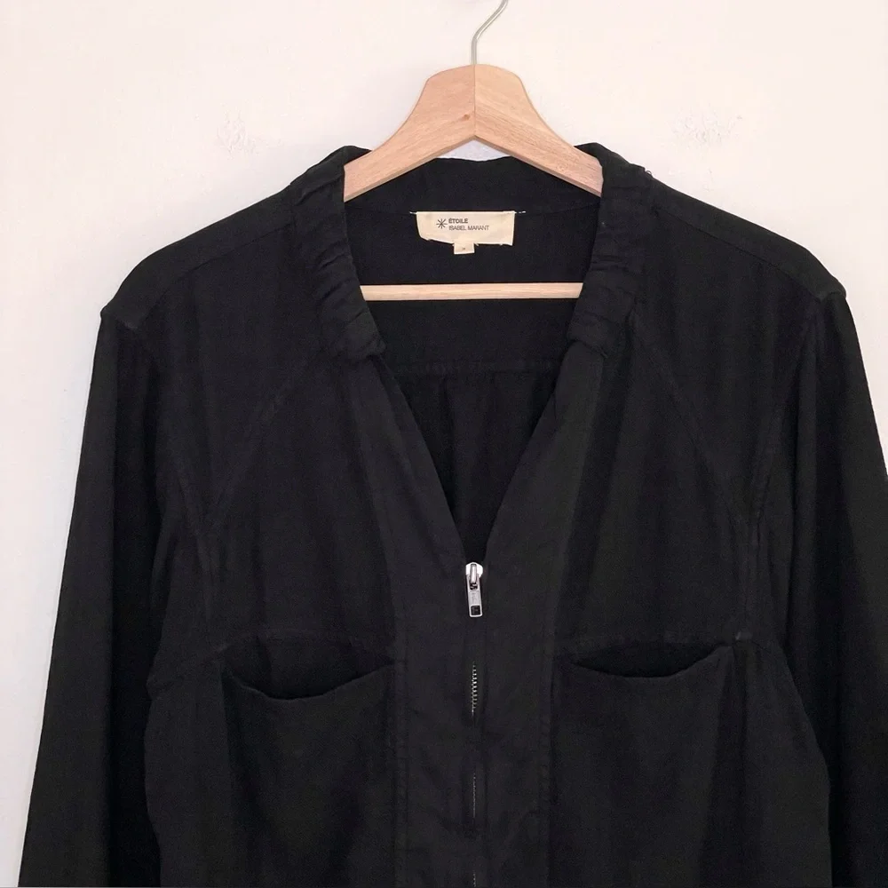 Isabel Marant Etoile Linen Blend Utility Jacket Zip Front Belted Black 6 Medium - Picture 5 of 13